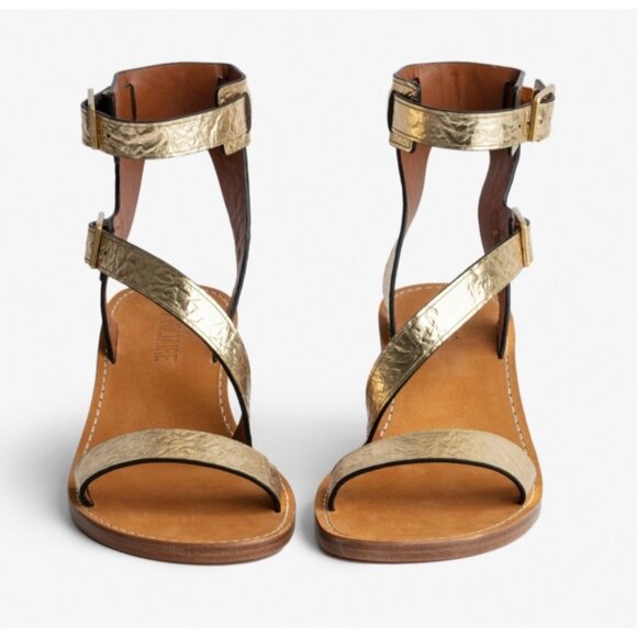 Zadig & Voltaire Cecilia Crinkled Caprese Sandals in Gold 37/ US 6 - Picture 3 of 16